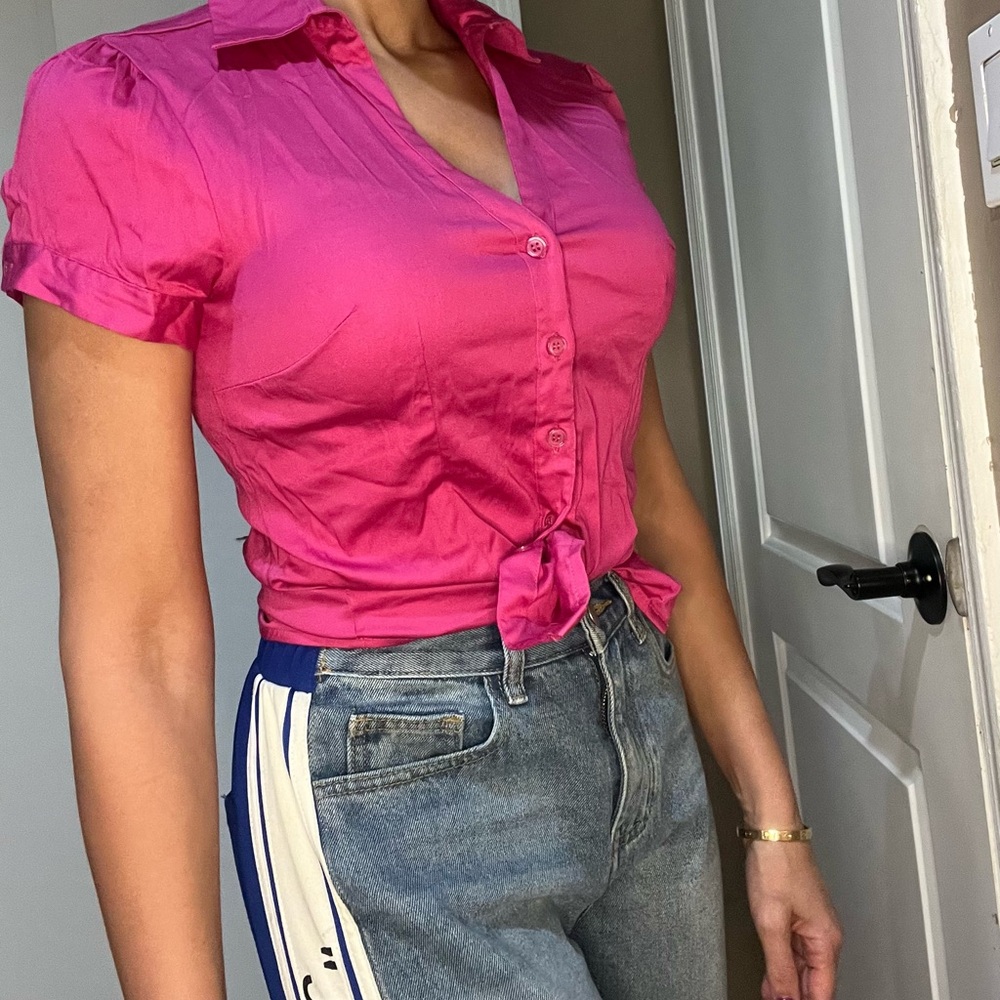 Pink Button-Up Women's Top - Picture 4 of 7